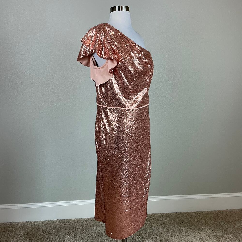 Mac Duggal 71062 Rose Gold Cocktail Dress Sequin One Shoulder Sheath Size 12 - Picture 3 of 13